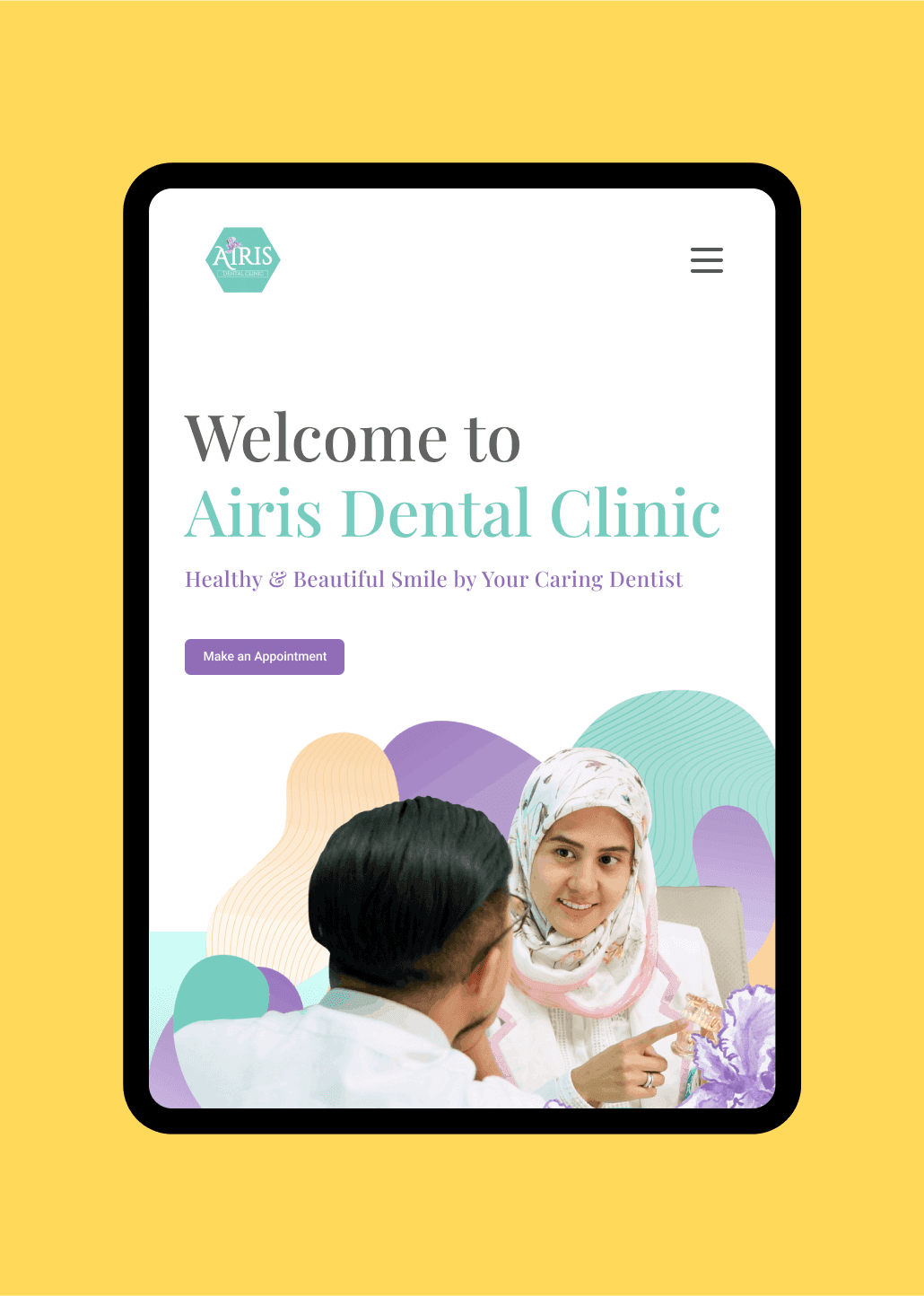 Airis Dental Clinic responsive website shown on a tablet device, designed by SAB