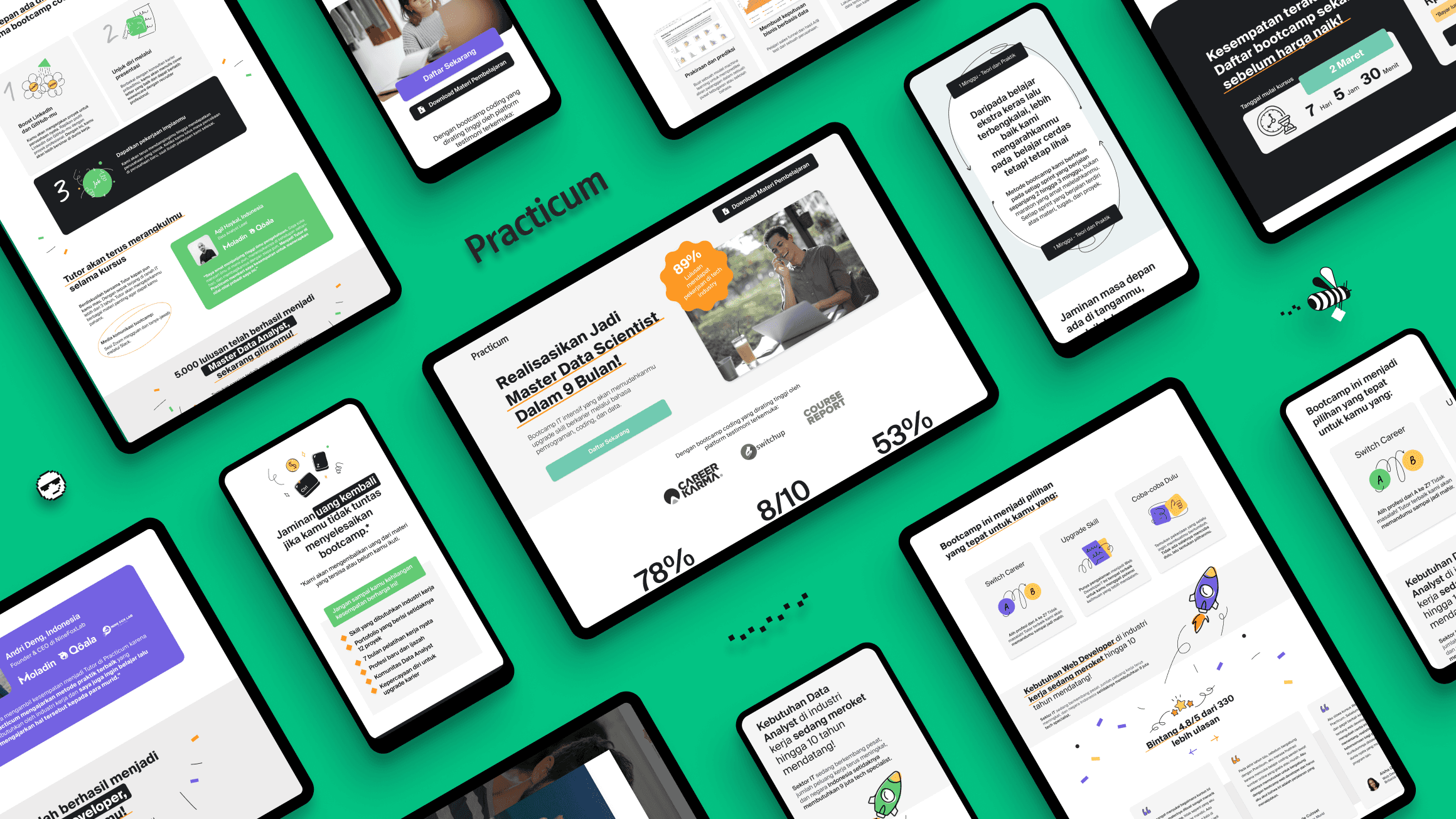 Practicum landing page design transformation showing the redesigned layout by SAB