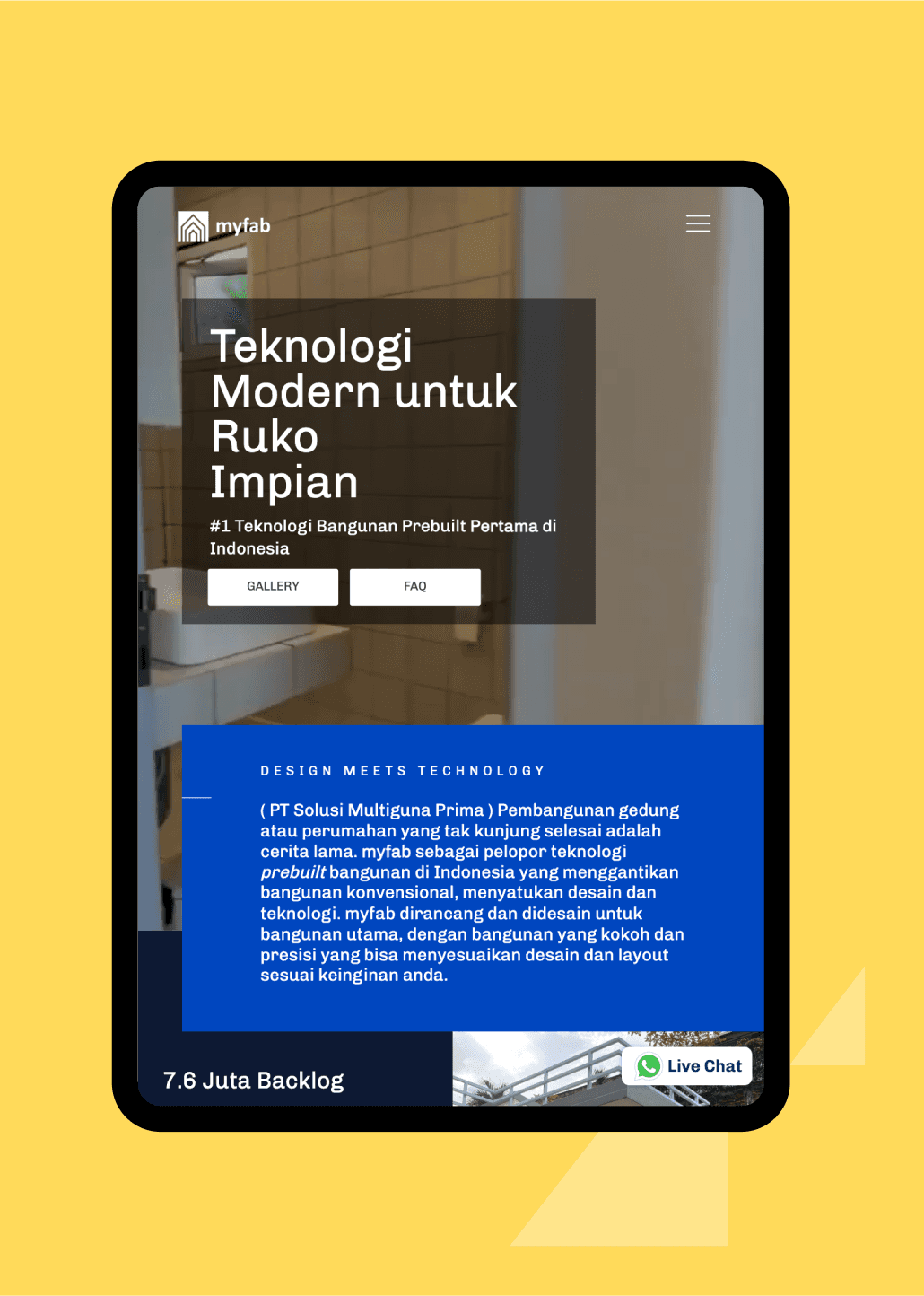 myfab responsive website shown on a tablet device, designed by SAB
