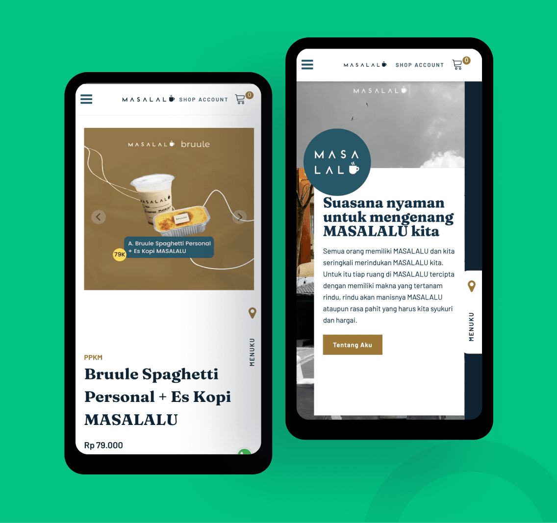 Masalalu Coffee website design details and UI elements crafted by SAB