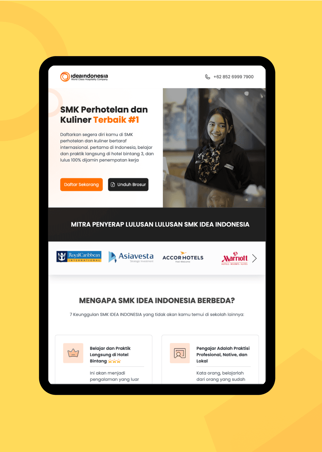 IDeA Indonesia responsive website shown on a tablet device, designed by SAB