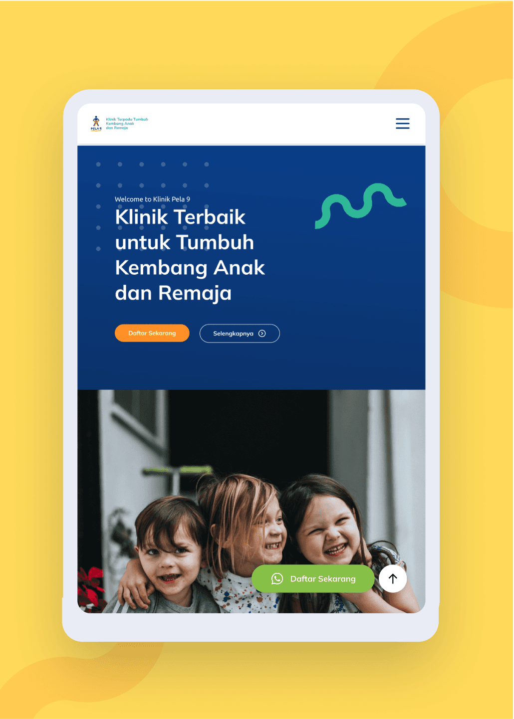 Klinik Pela 9 responsive website shown on a tablet device, designed by SAB