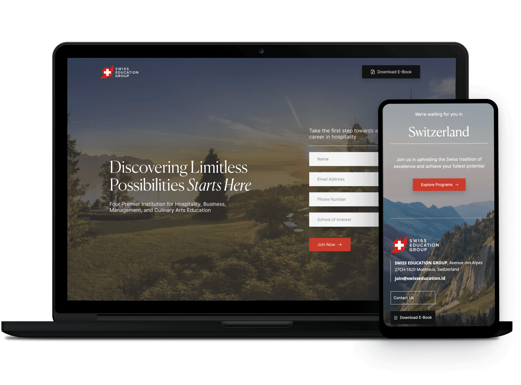 Swiss Education Group hospitality education landing page designed by SAB Digital Marketing Agency