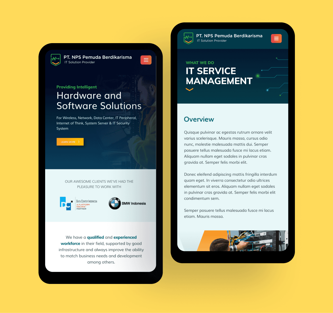 PT NPS Pemuda Berdikarisma landing page interface design details crafted by SAB