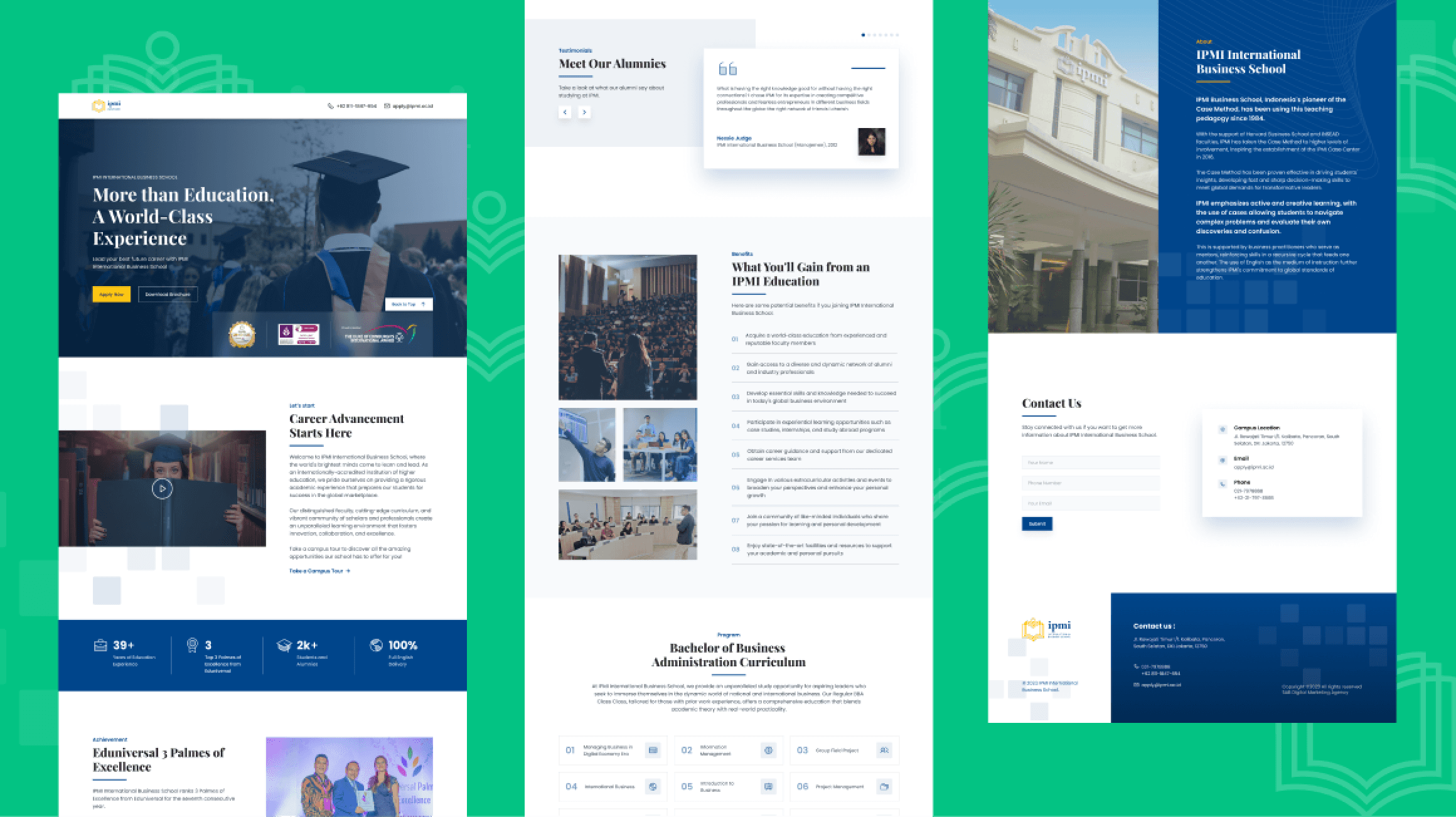 IPMI International Business School website serving two audiences with a dual-focused design by SAB