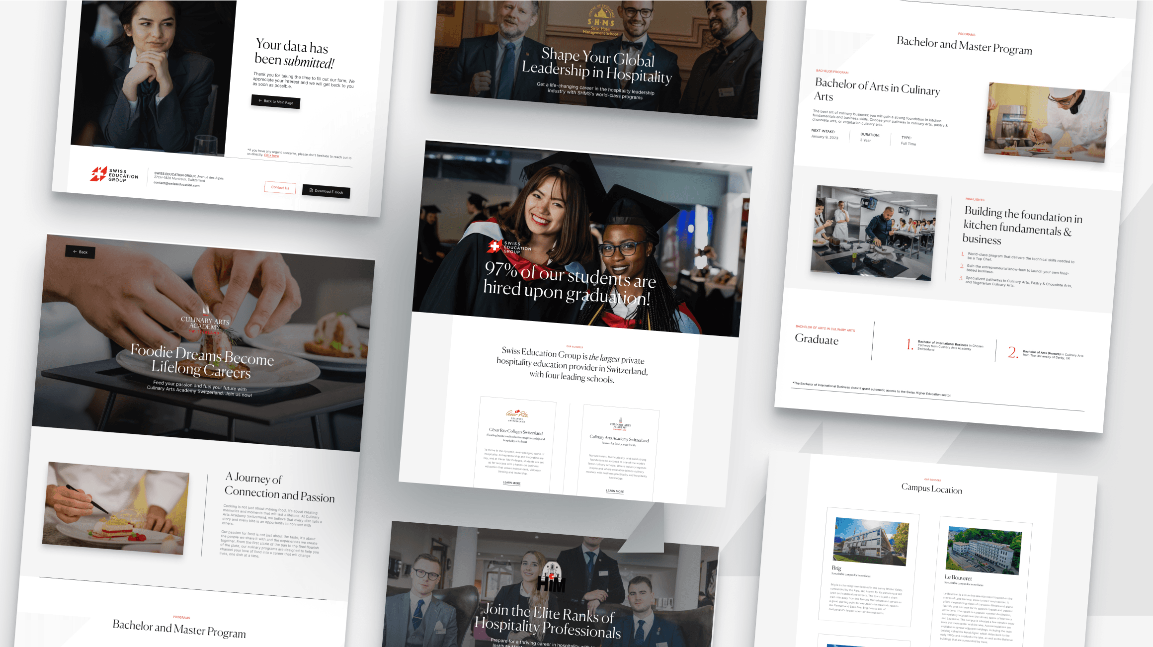Swiss Education Group website section highlighting hospitality and tourism programs by SAB