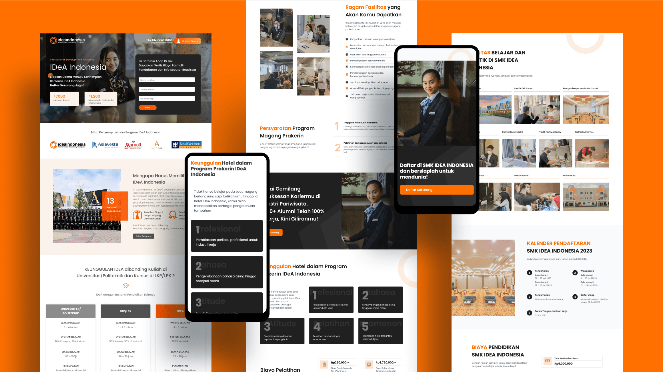 IDeA Indonesia website page presenting education programs and specializations, designed by SAB