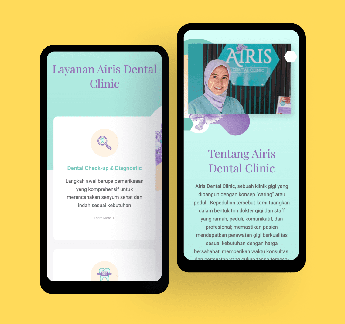 Airis Dental Clinic website design details and UI elements crafted by SAB