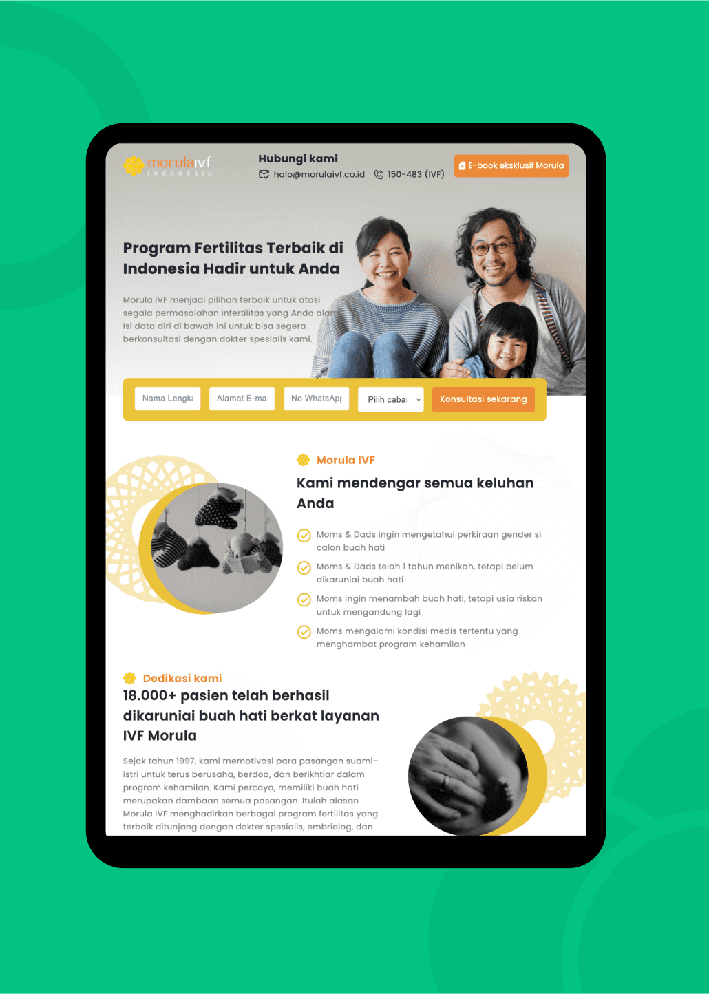 Morula IVF responsive website shown on a tablet device, designed by SAB