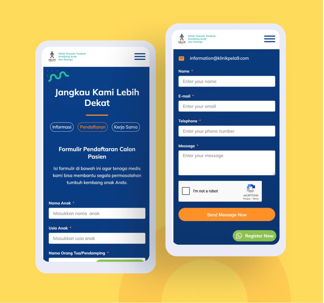 Klinik Pela 9 website design details and UI elements crafted by SAB