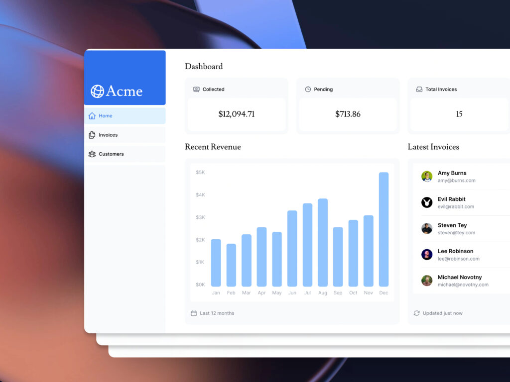 Hasil dari pembuatan dashboard dengan next.js + menggunakan generator