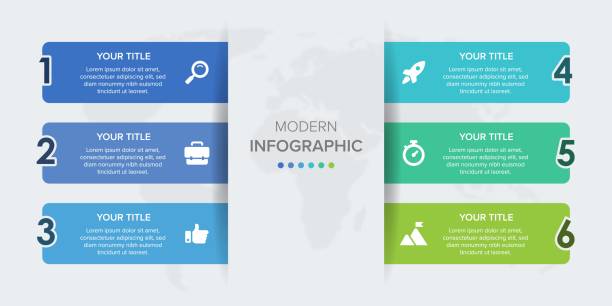 konsep kreatif untuk vektor elemen infografis 6 opsi, langkah, daftar, proses. elemen abstrak grafik, diagram dengan langkah, opsi, bagian atau proses, infografis garis waktu, alur kerja atau bagan. - infogra[hic ilustrasi stok