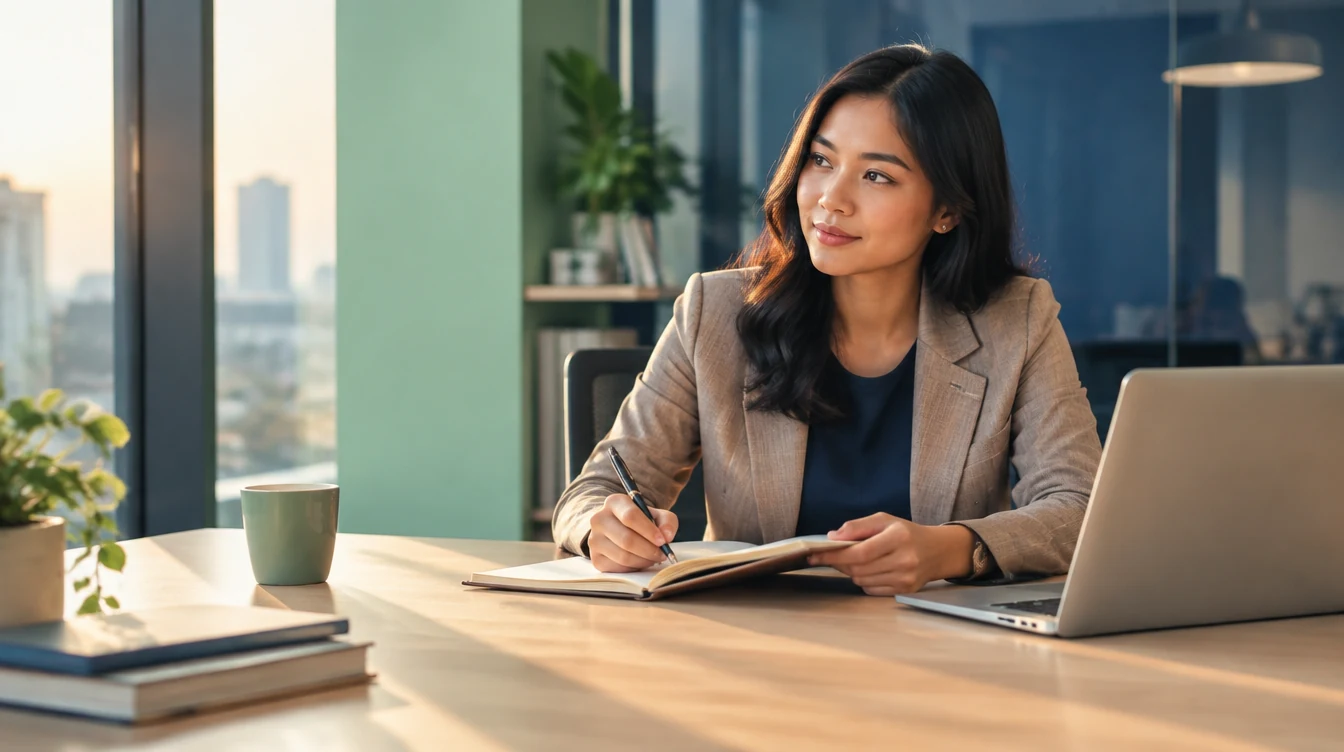 Illustrative image of a working professional considering further study