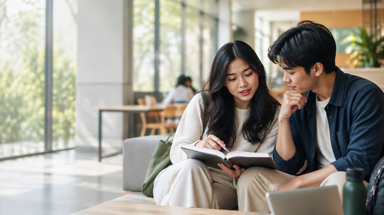 Illustrative image of two young adults exploring their study options