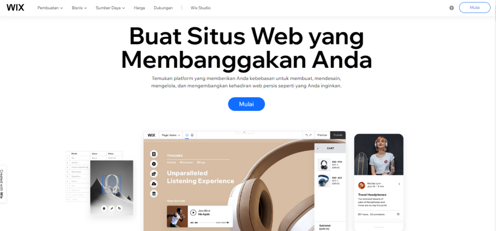 wix adalah situs gratis untuk membuat landing page atau web gratis